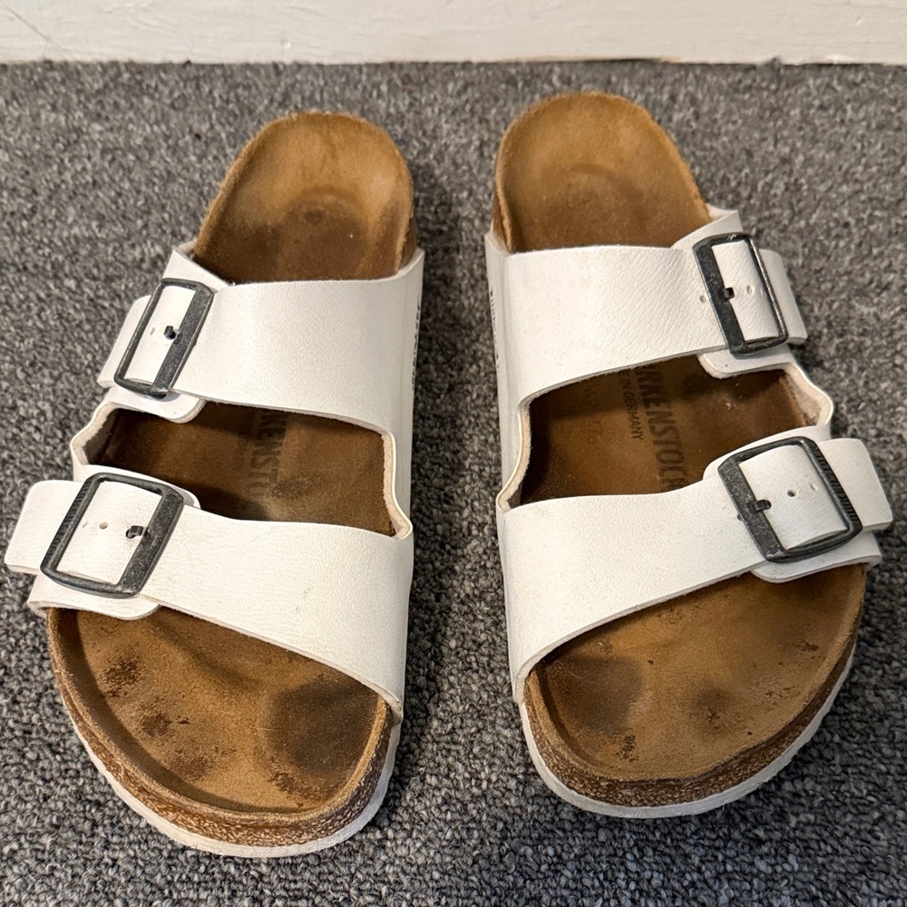 Birkenstock White Leather Arizona Double-Strap Sandals Men’s size 8.5